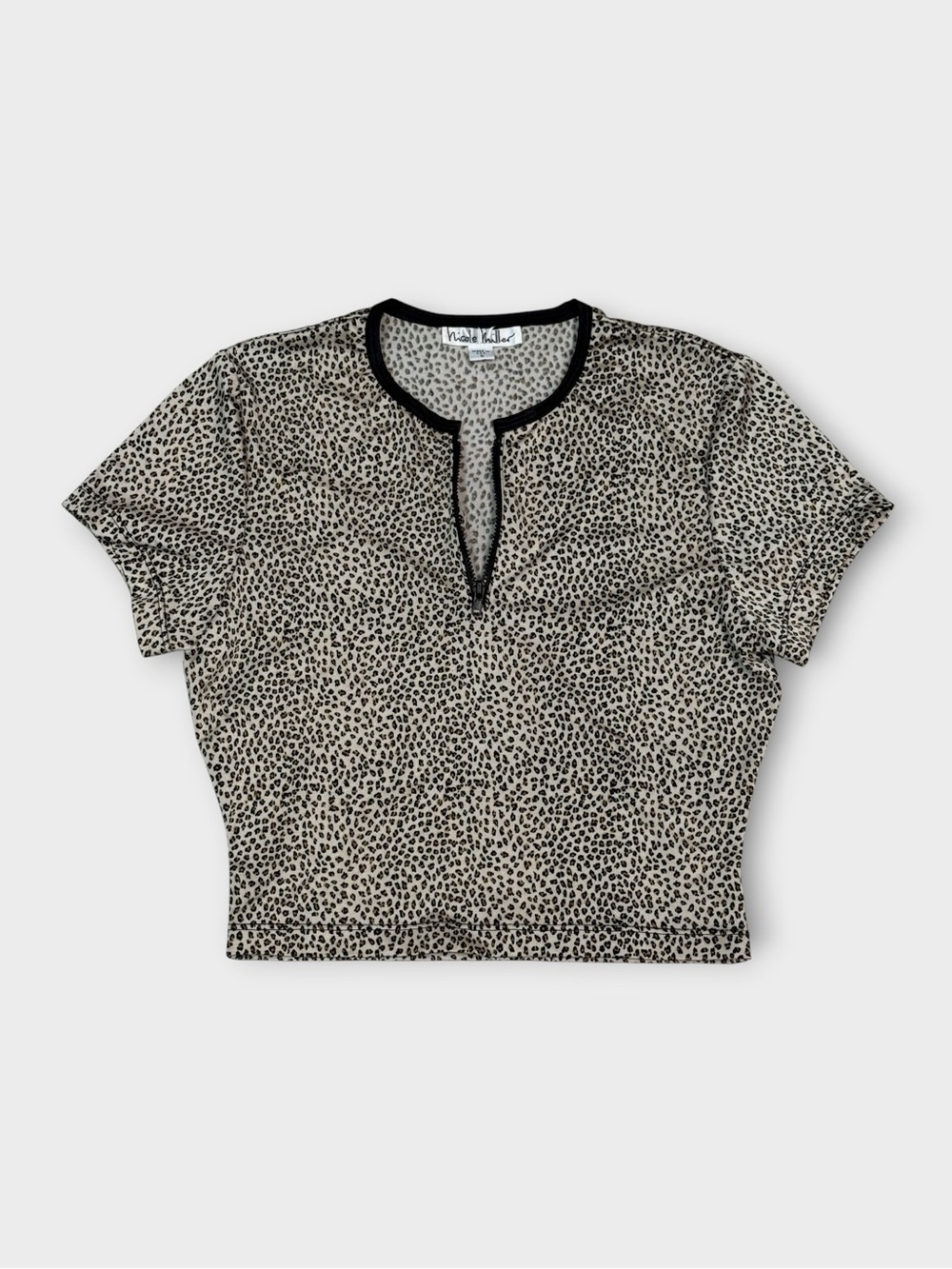 Nicole Miller Leopard Print Zip Front Crop Top — Size S